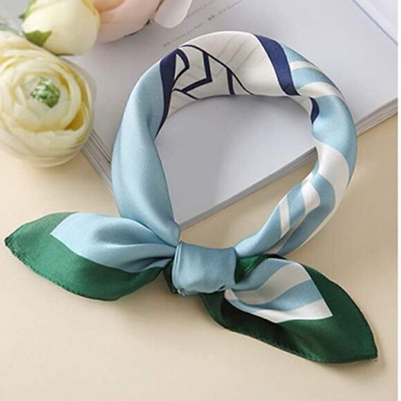 None Accessories - Green and Blue Mulberry Silk Neck Scarf